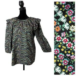 LOFT‎ Ditsy Floral Print Tie Back Ruffle Top Size S Prairie Cotttagecore BOHO